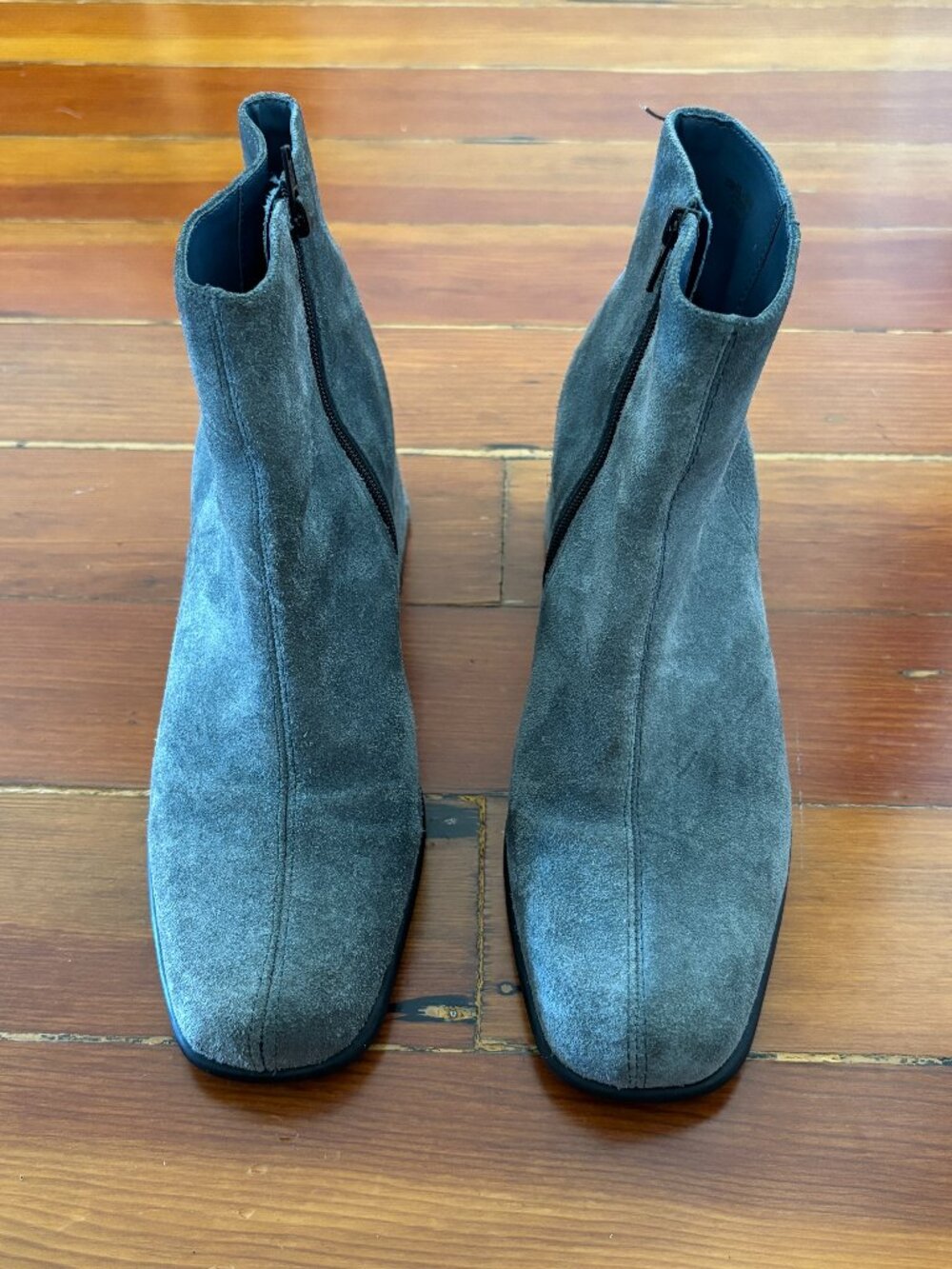 90s Vintage Indie Sleaze Leather Suede Blue Ankle Boots Square Toe Bakers 7.5